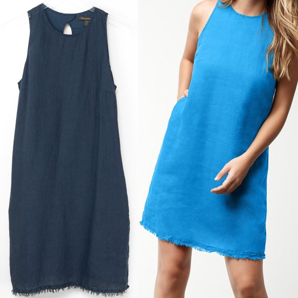 Tommy Bahama Two Palms Linen Shift Dress Sleeveless Mini Navy Blue Size Small